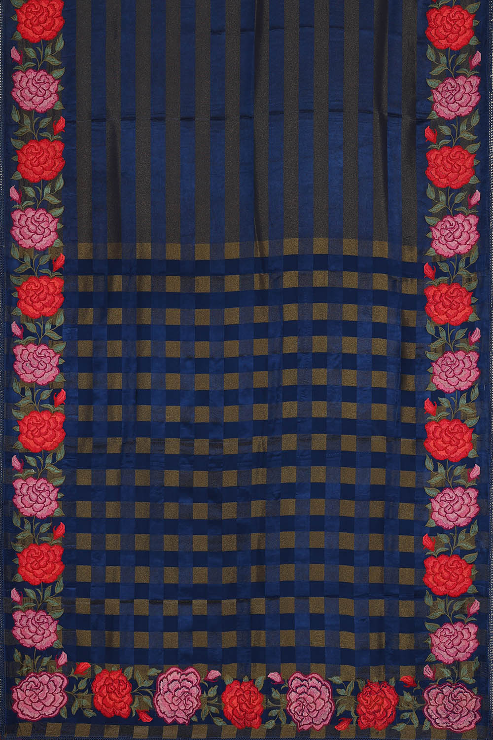 Image of Navy-Blue Crepe Silk Embroidery Saree