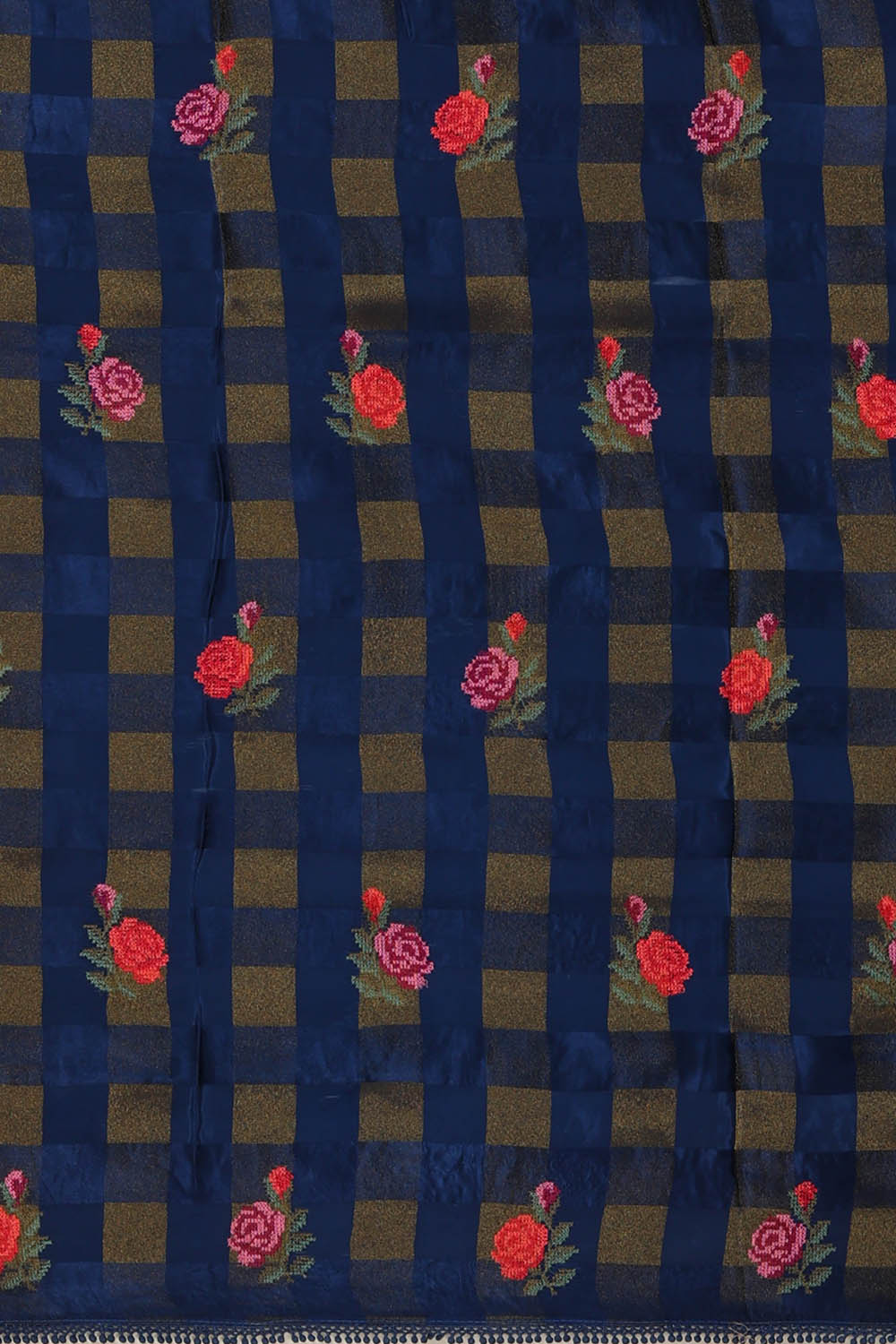 Image of Navy-Blue Crepe Silk Embroidery Saree