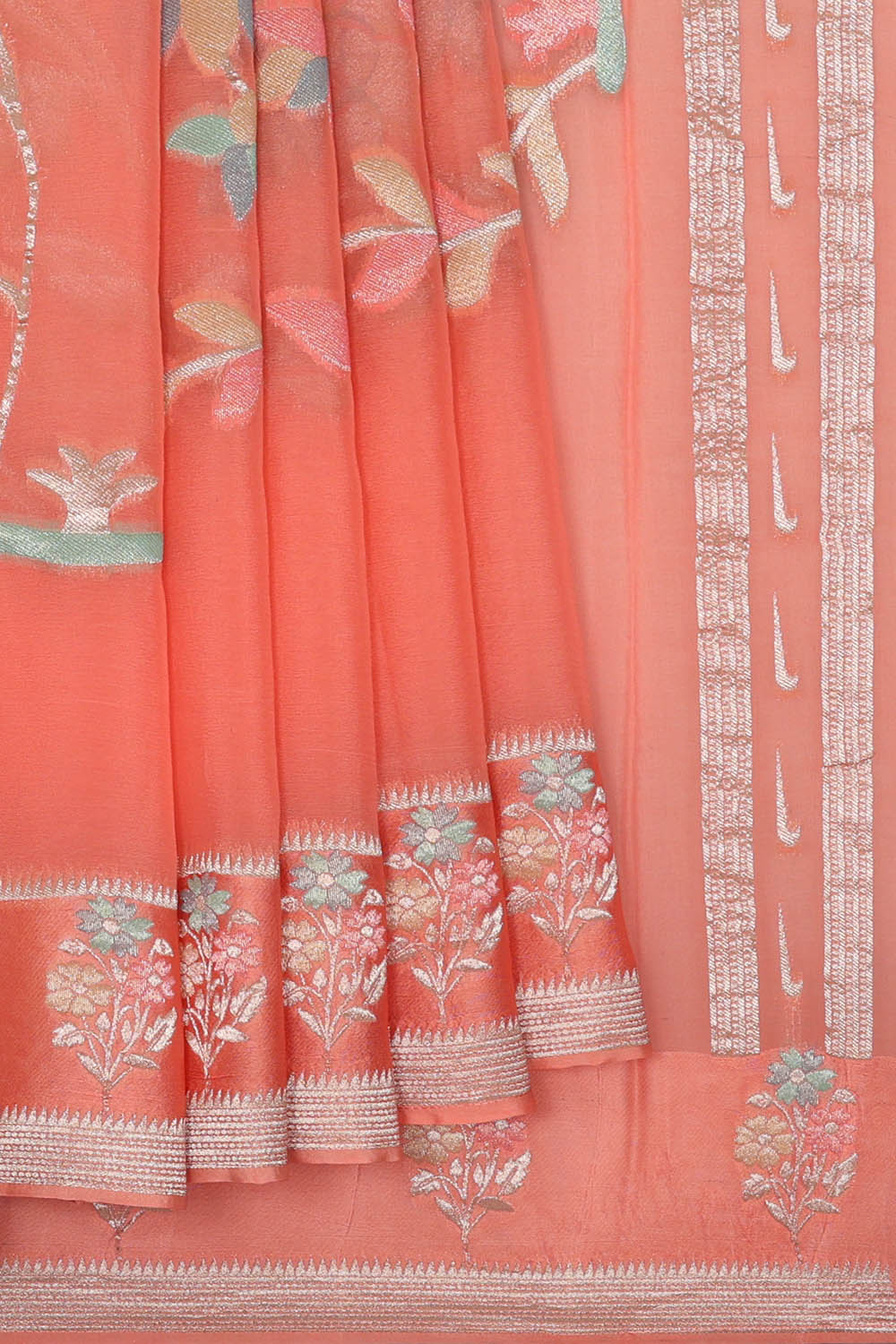 Image of Peach Banarasi Silk Saree
