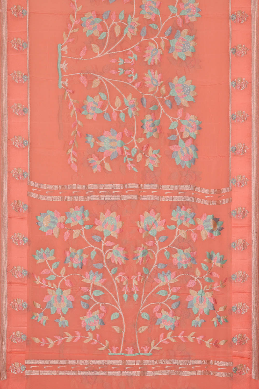 Image of Peach Banarasi Silk Saree