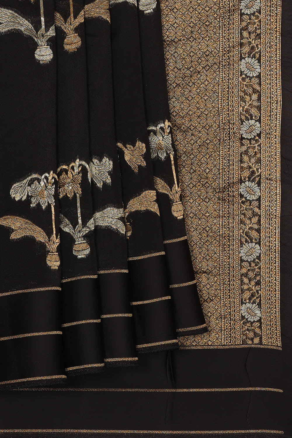 Image of Black Banarasi Silk Saree