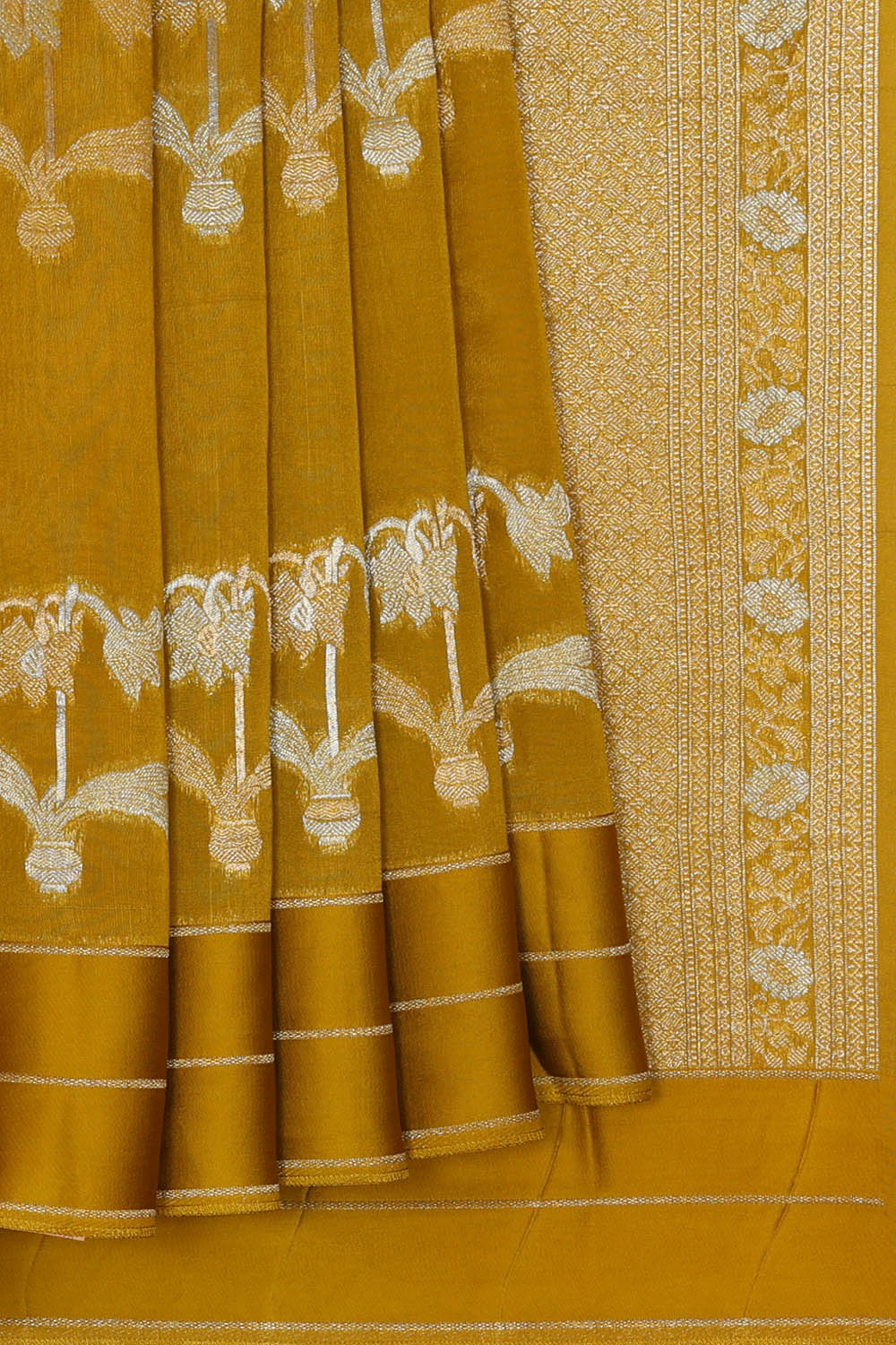 Image of Yellow-Mustard Banarasi Silk Saree