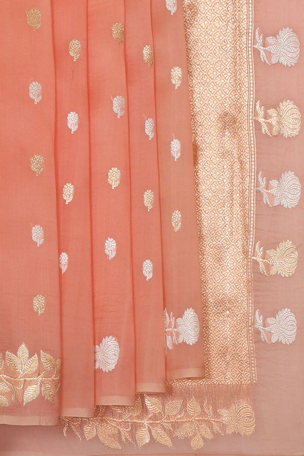 Image of Peach Banarasi Silk Cotton Saree