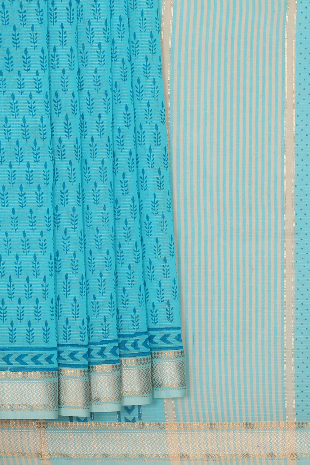 Image of Sky-Blue Silk Cotton Saree