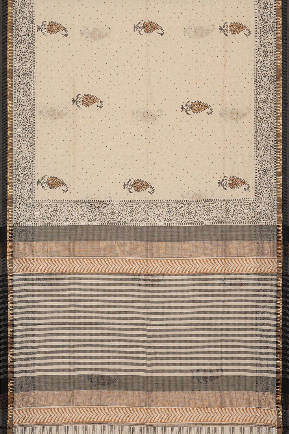 Image of Off-White Silk Cotton Saree