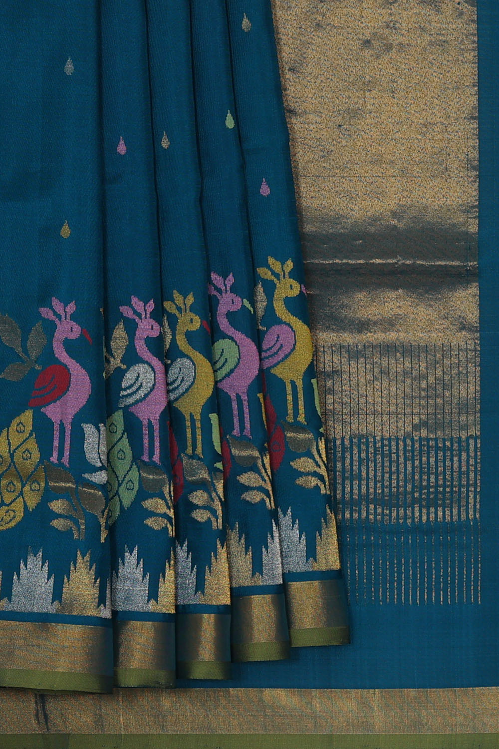 Image of Peacock-Blue Uppada Silk Saree