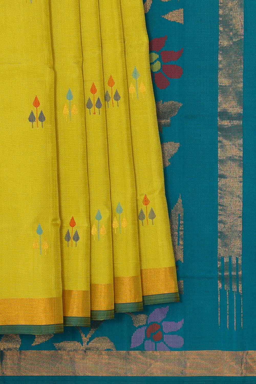 Image of Lime-Yellow Uppada Silk Saree