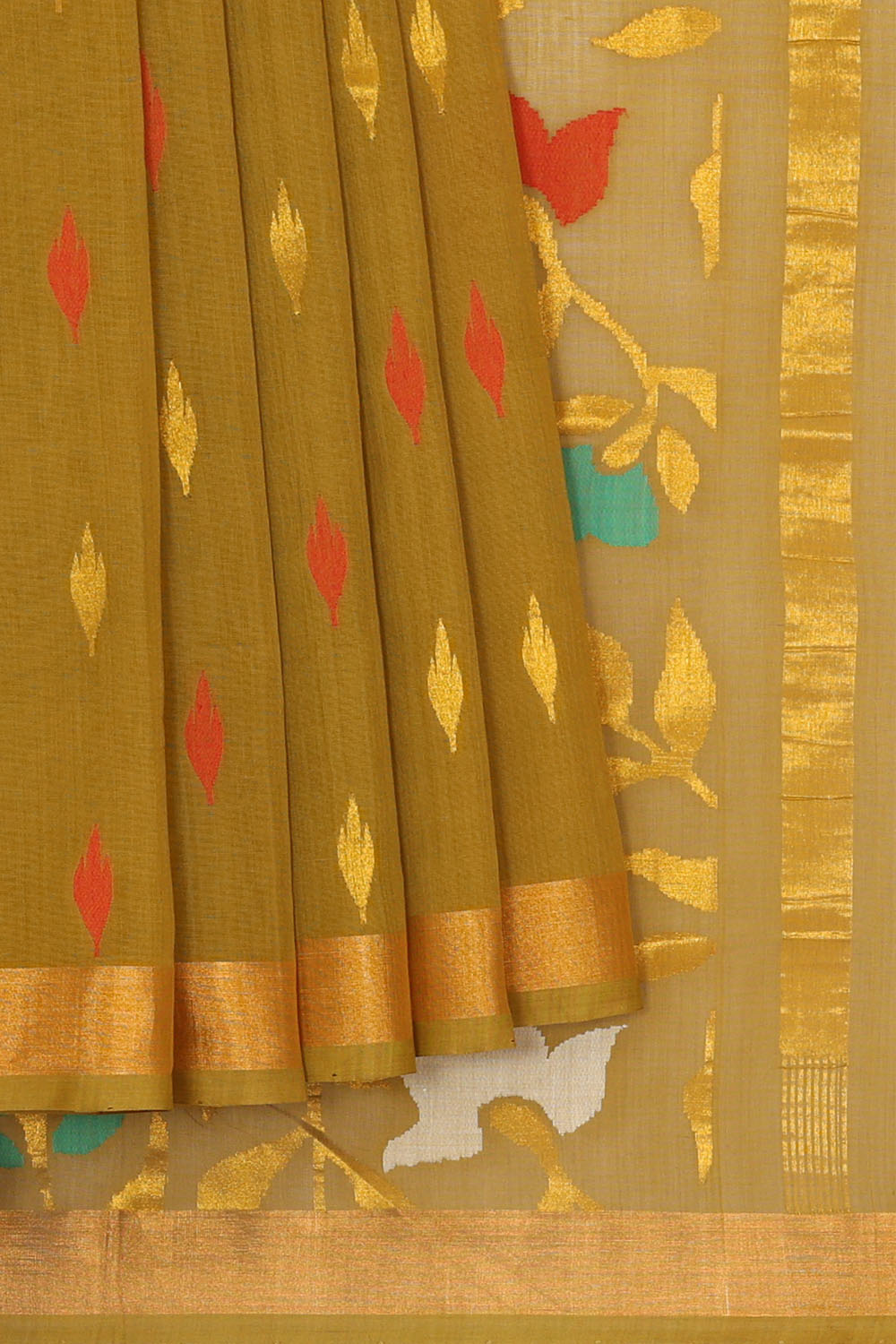Image of Mehendi-Green Uppada Cotton Saree