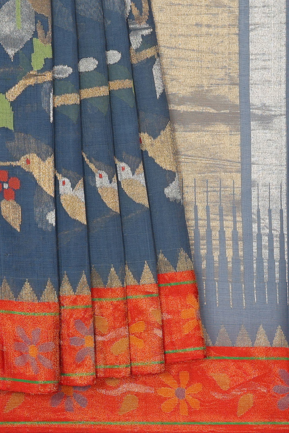 Image of Grey-Blue Uppada Cotton Saree