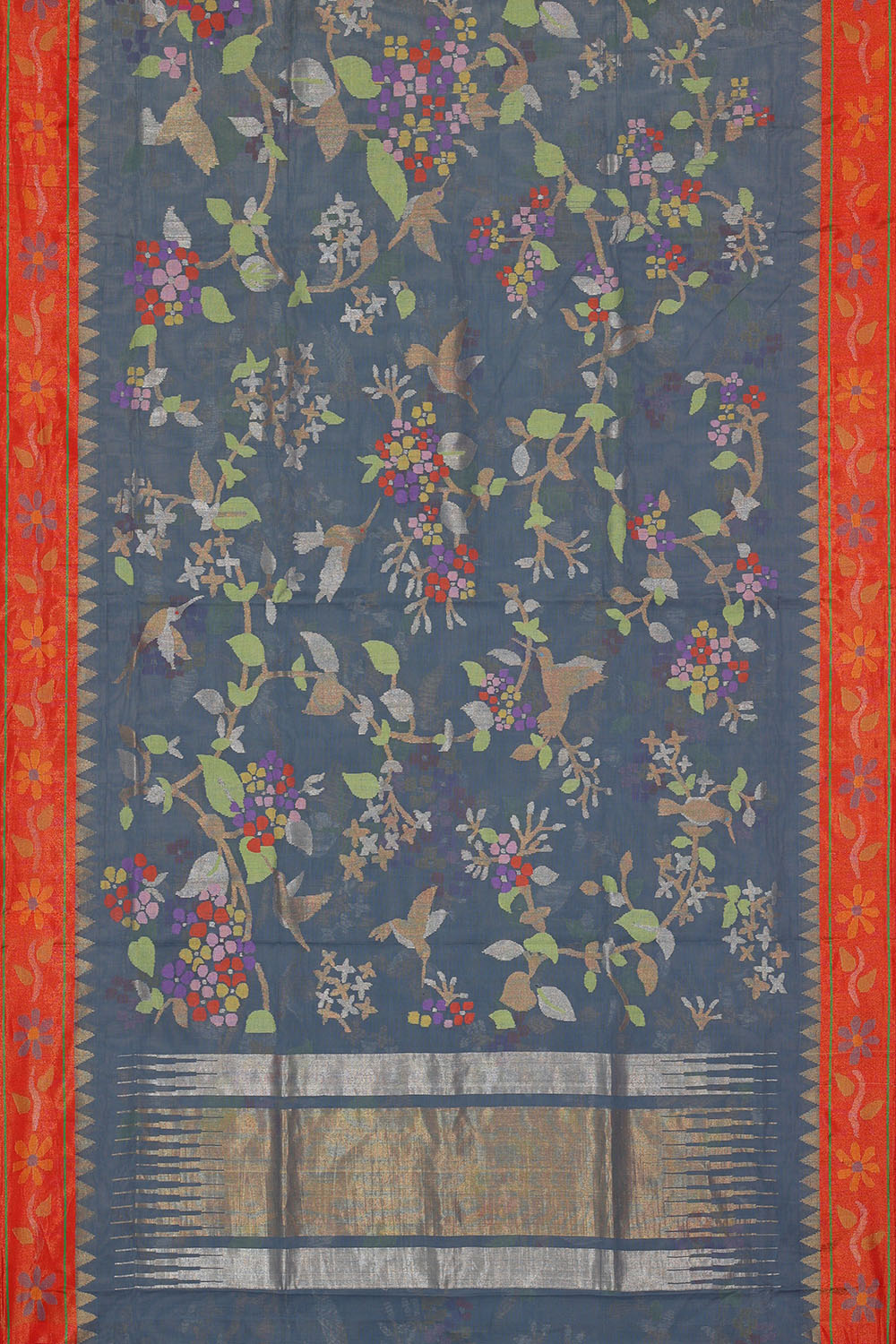 Image of Grey-Blue Uppada Cotton Saree