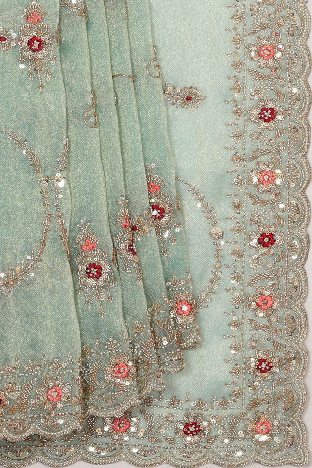 Image of Pastel-Blue Silk Embroidery Saree