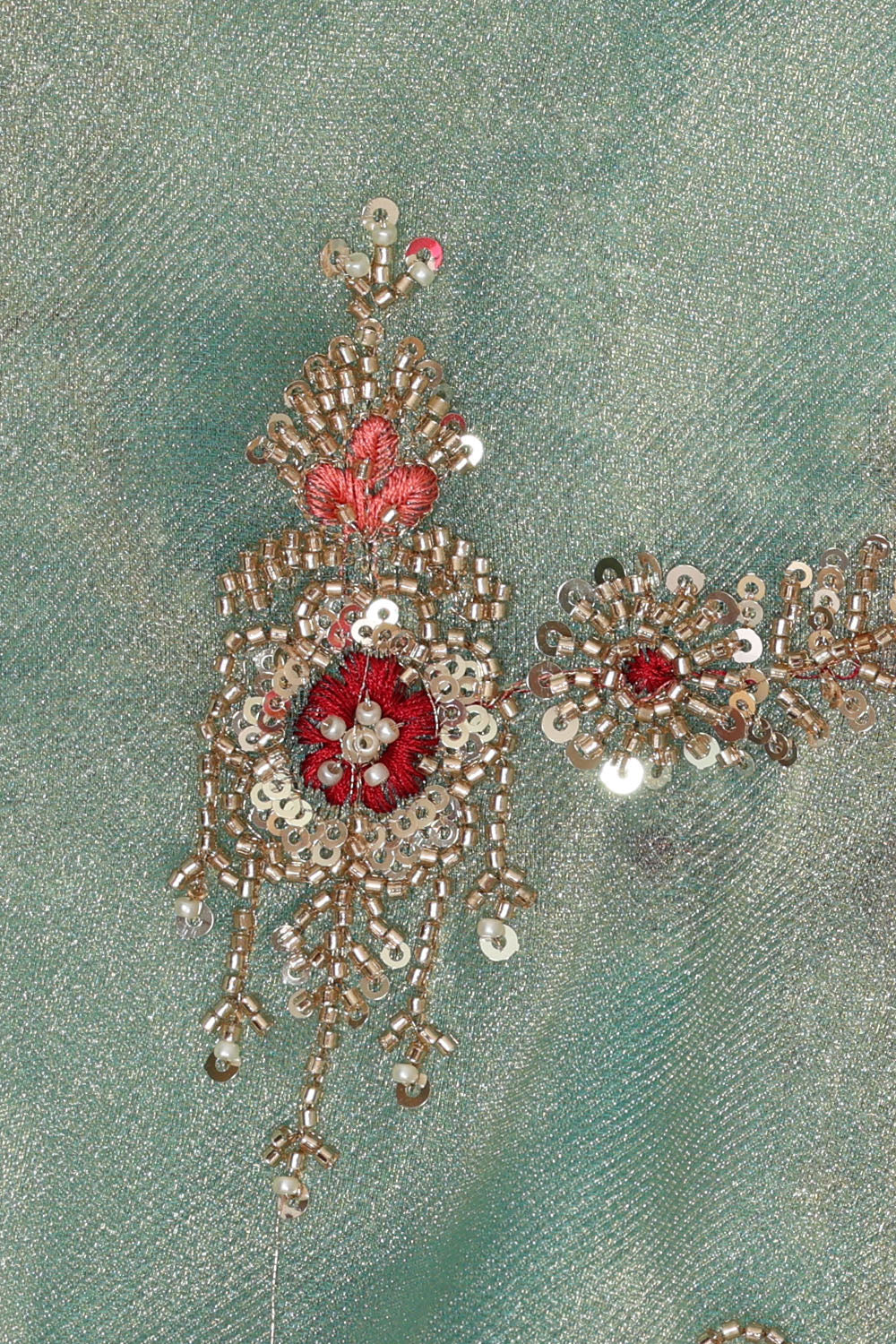 Image of Pastel-Blue Silk Embroidery Saree