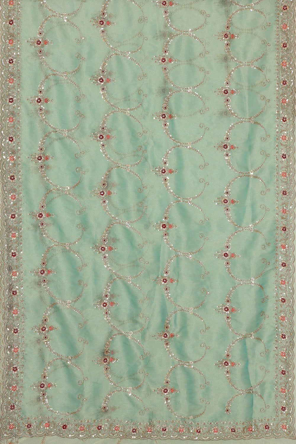 Image of Pastel-Blue Silk Embroidery Saree