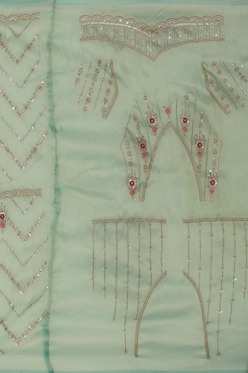 Image of Pastel-Blue Silk Embroidery Saree