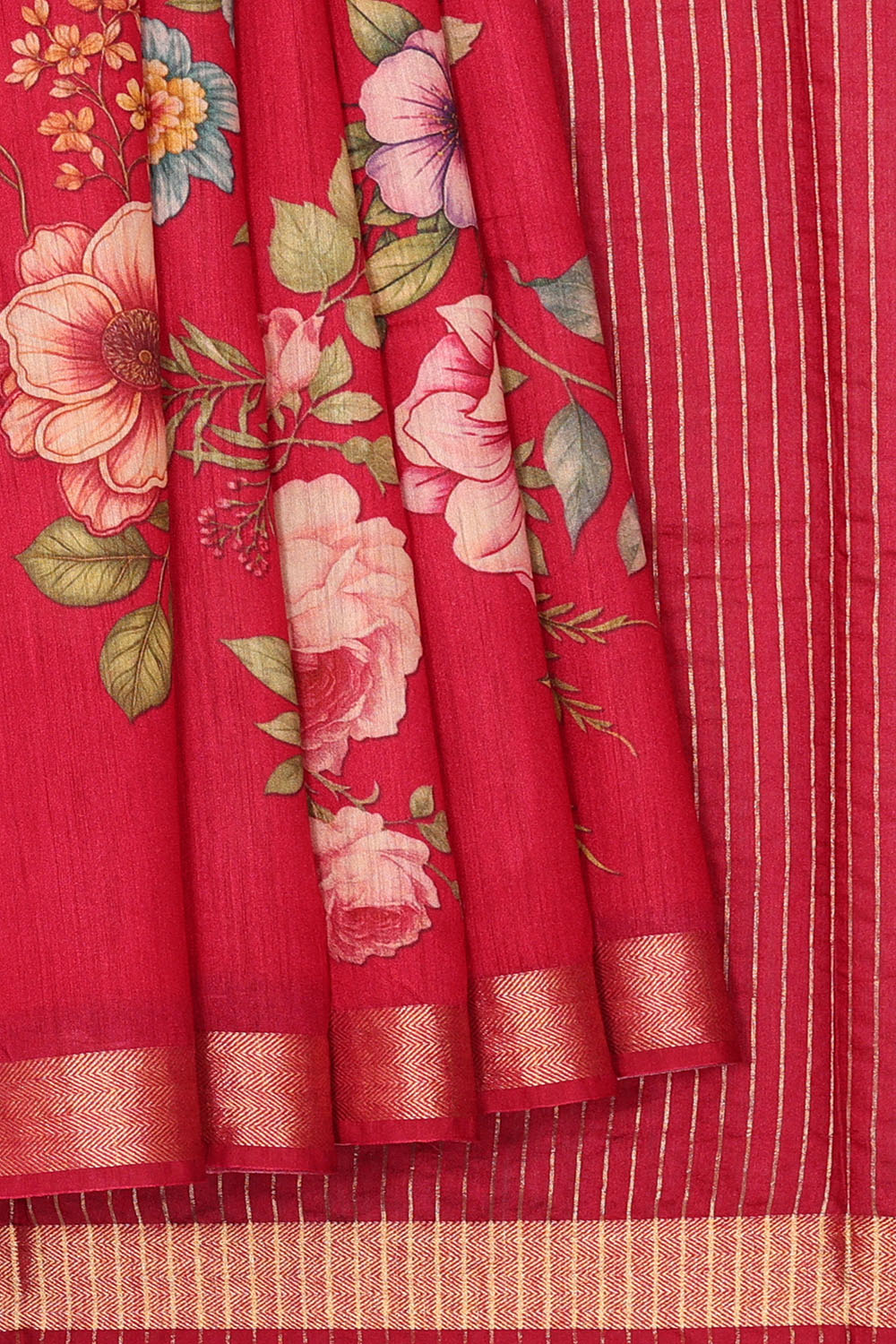 Image of Red Desi Tussar Silk Saree