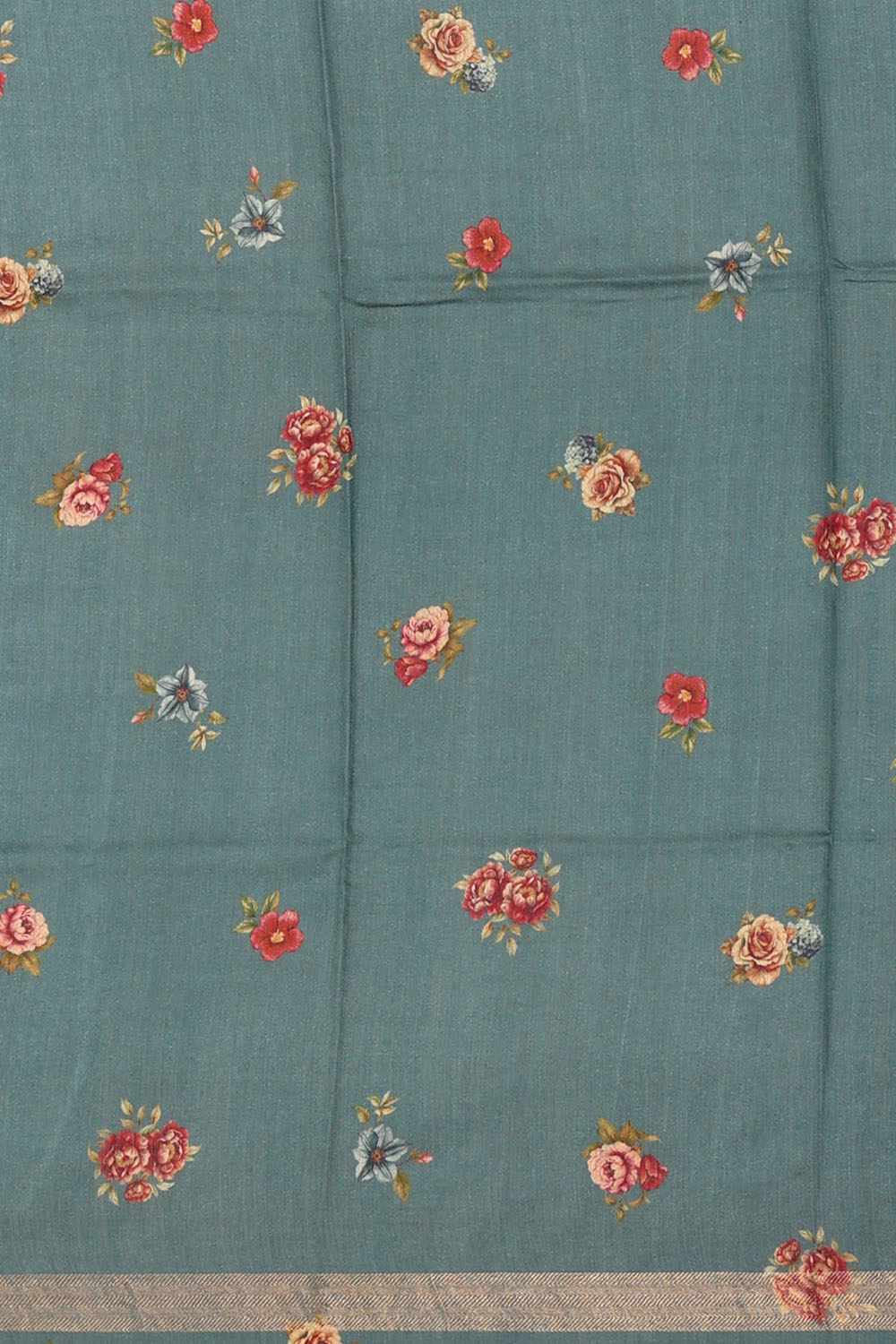 Image of Teal-Blue Desi Tussar Silk Saree