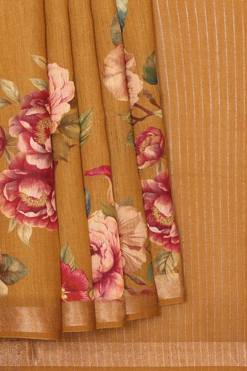 Image of Honey-Mustard Desi Tussar Silk Saree