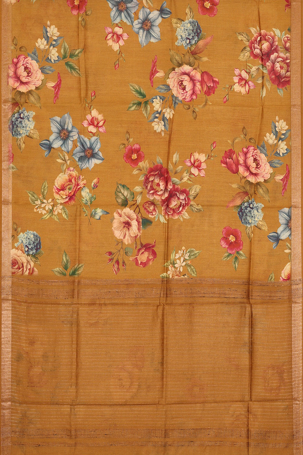 Image of Honey-Mustard Desi Tussar Silk Saree