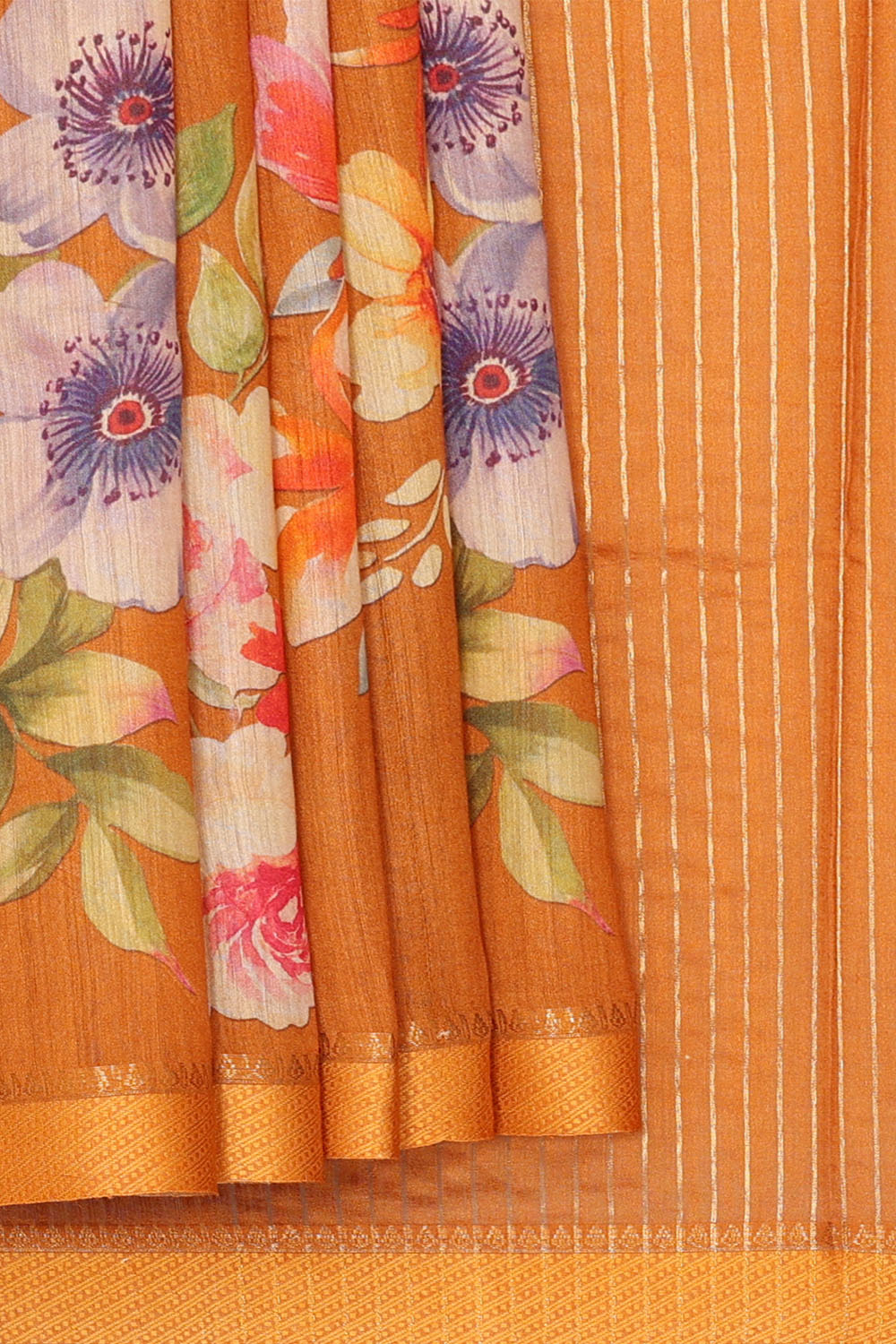 Image of Orange Desi Tussar Silk Saree