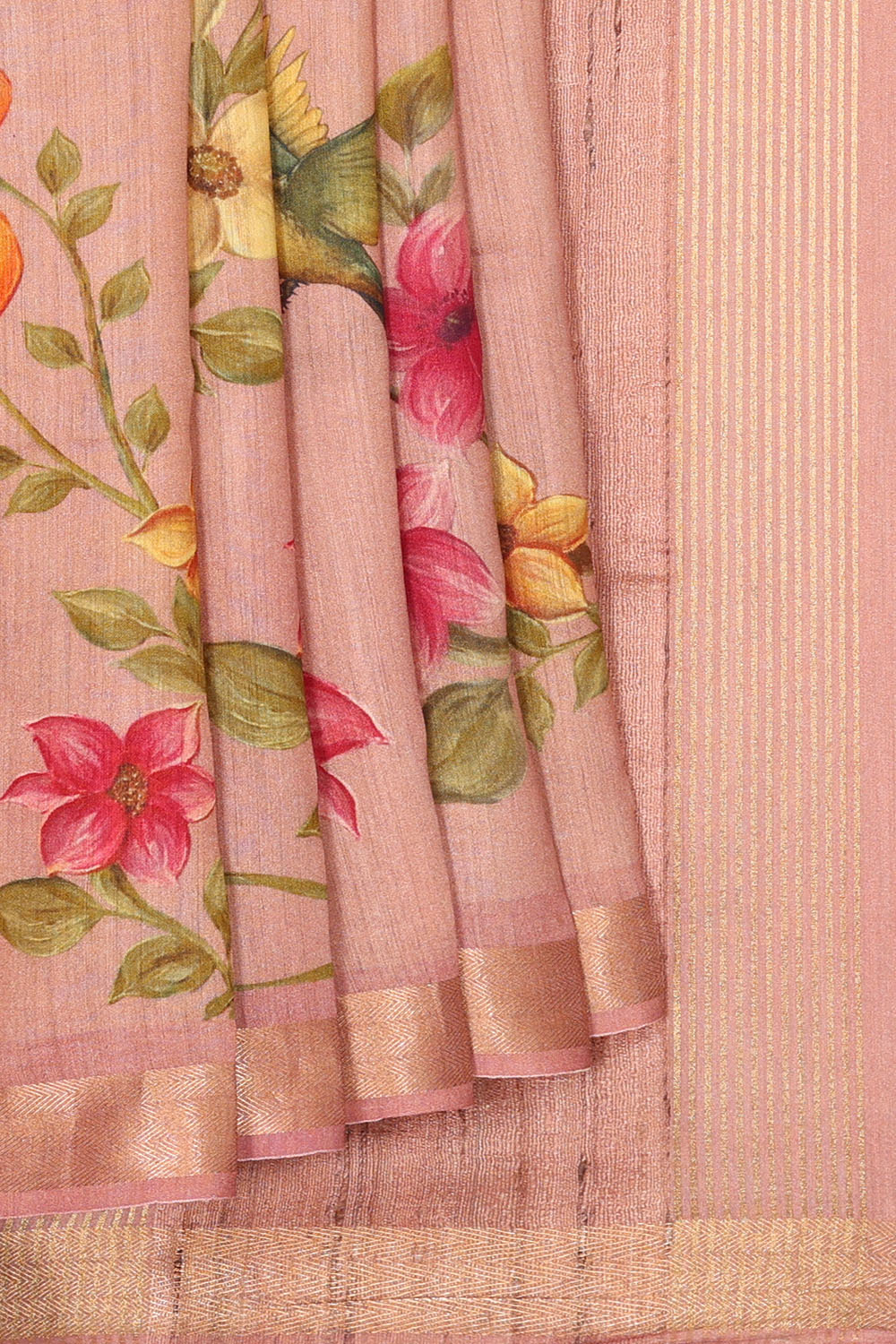 Image of Light-Pink Desi Tussar Silk Saree