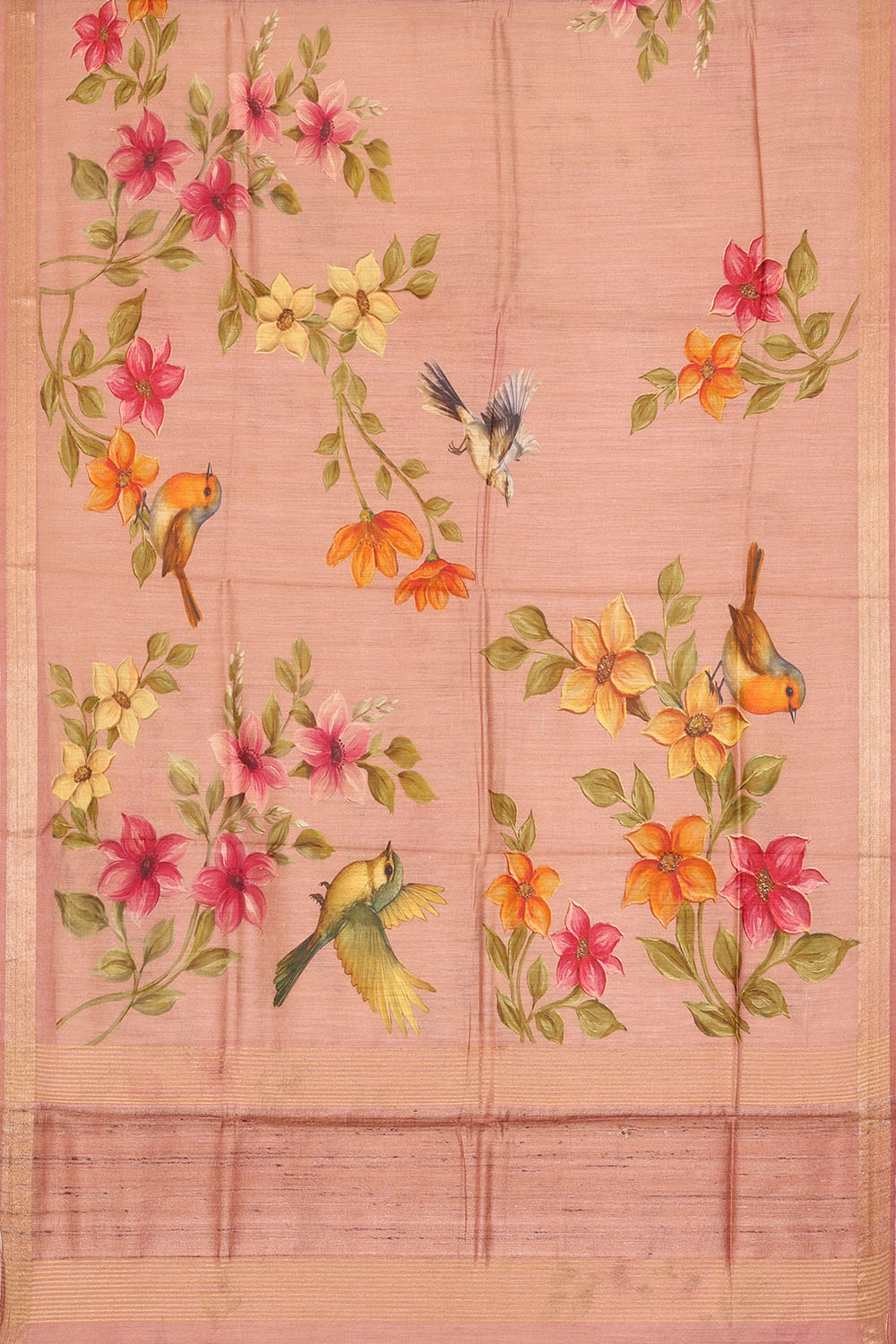 Image of Light-Pink Desi Tussar Silk Saree
