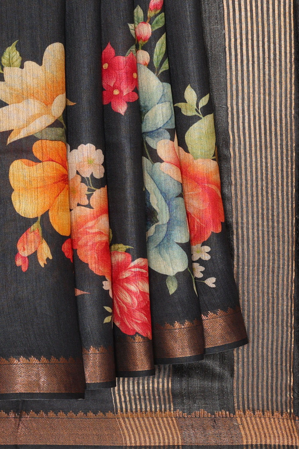 Image of Black Desi Tussar Silk Saree
