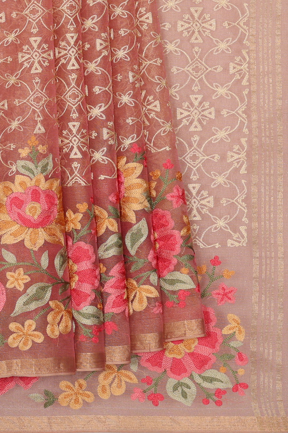 Image of Pink Silk Embroidery Saree