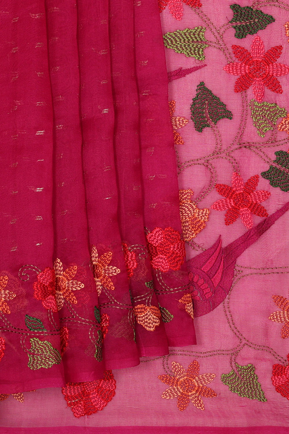 Image of Magenta-Purple Silk Embroidery Saree