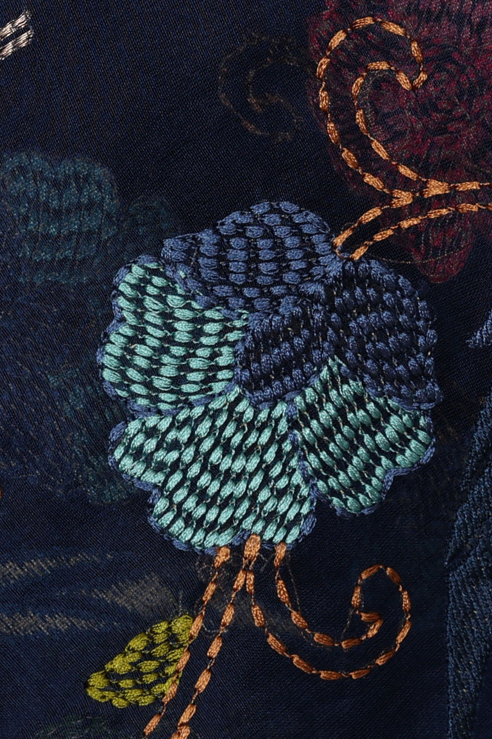 Image of Navy-Blue Silk Embroidery Saree