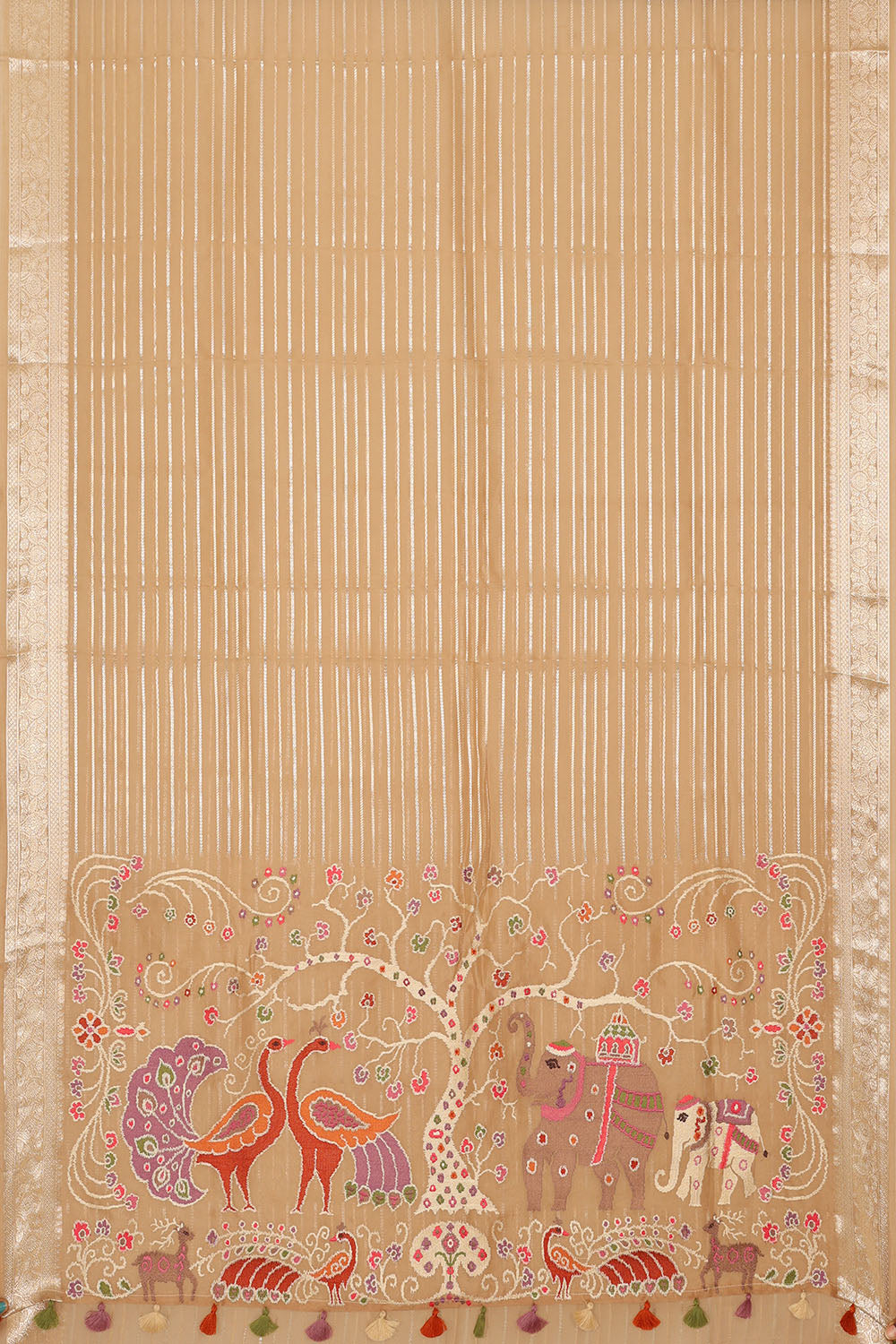 Image of Beige Silk Embroidery Saree