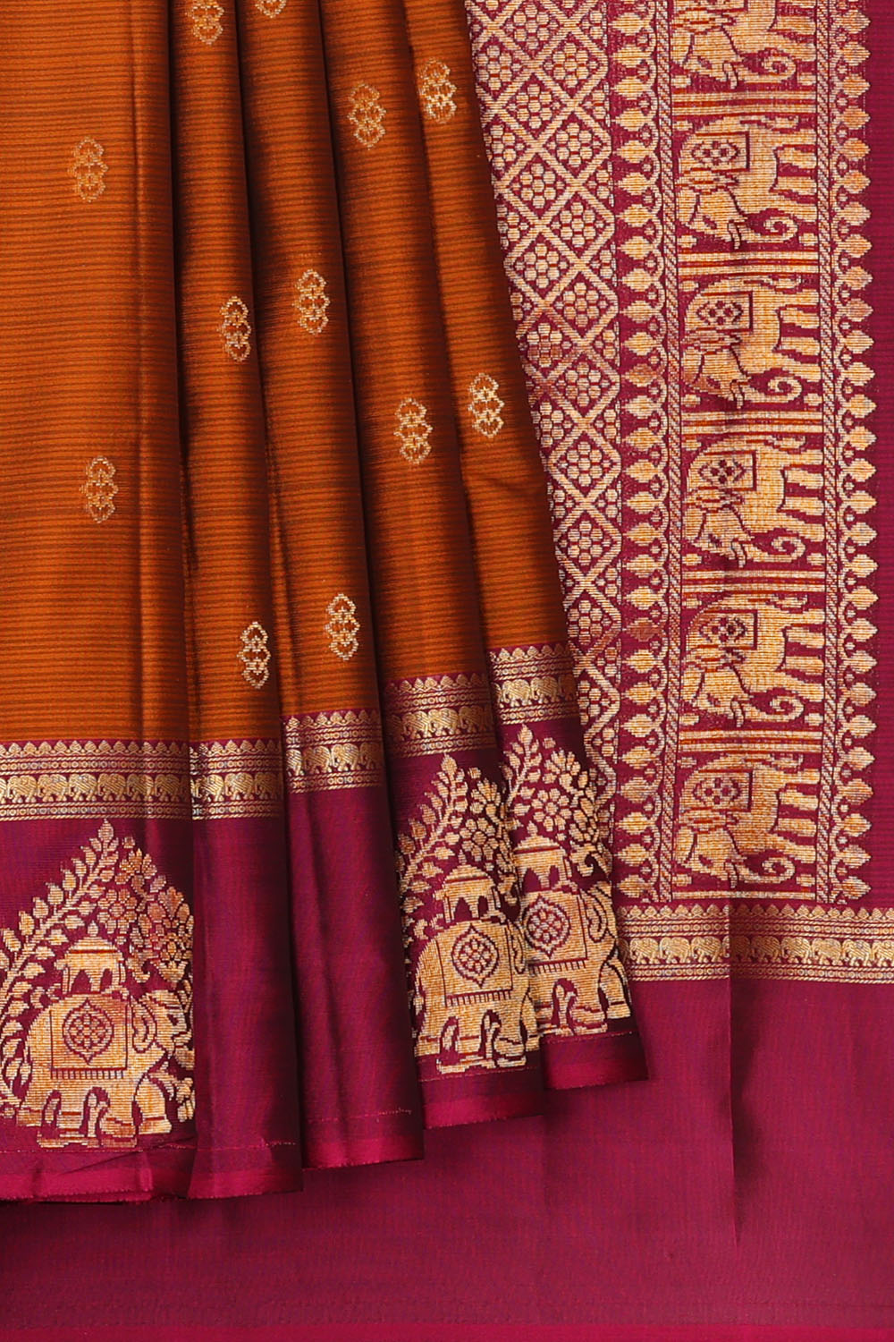 Image of Rust-Orange South Silk Saree