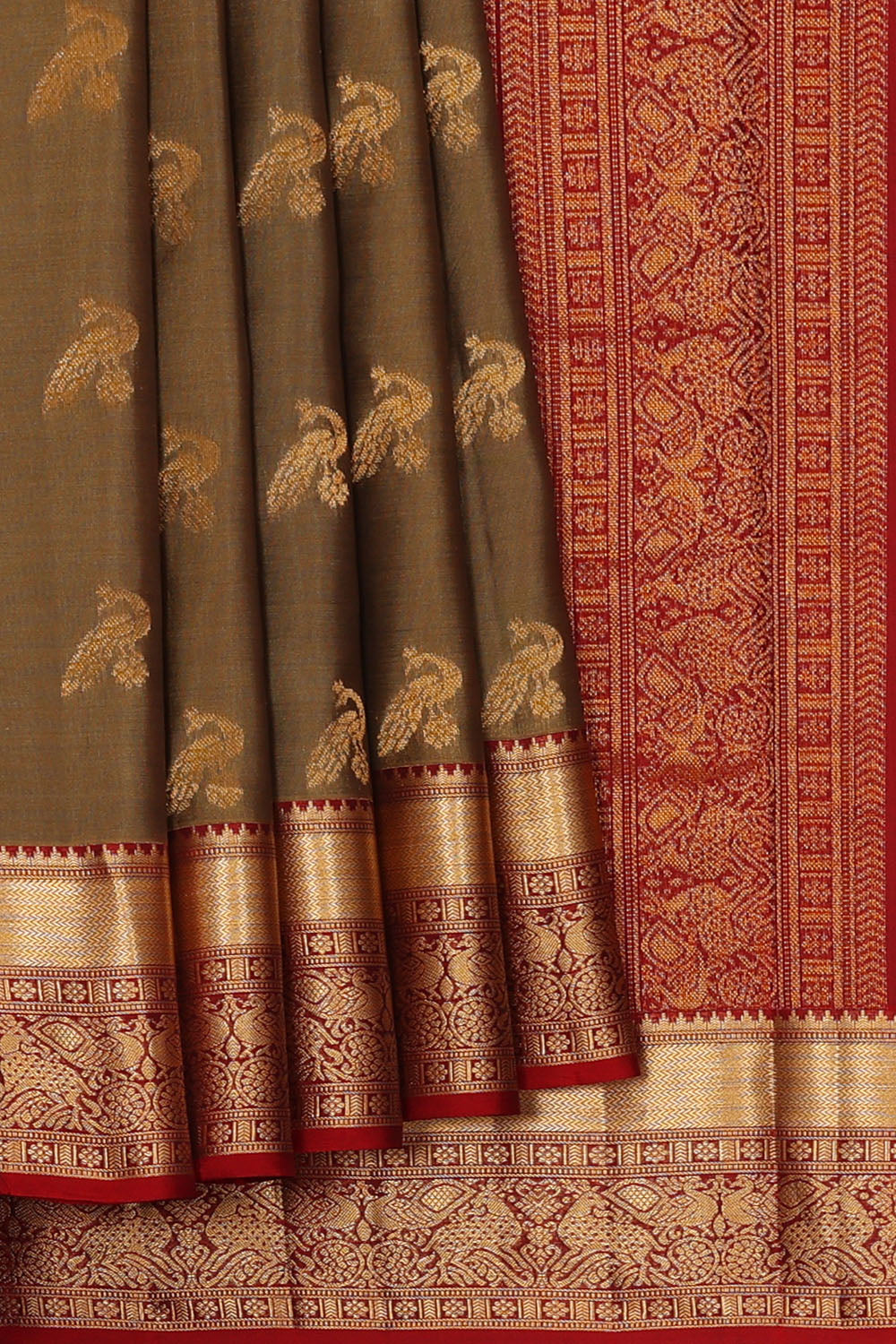 Image of Mud-Green South Silk Saree