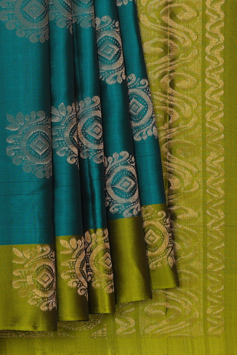 Image of Teal-Blue South Silk Saree