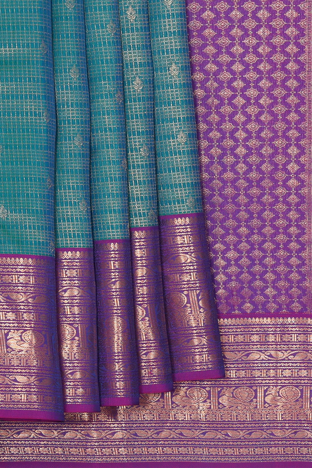 Image of Blue South Silk Kattam Saree