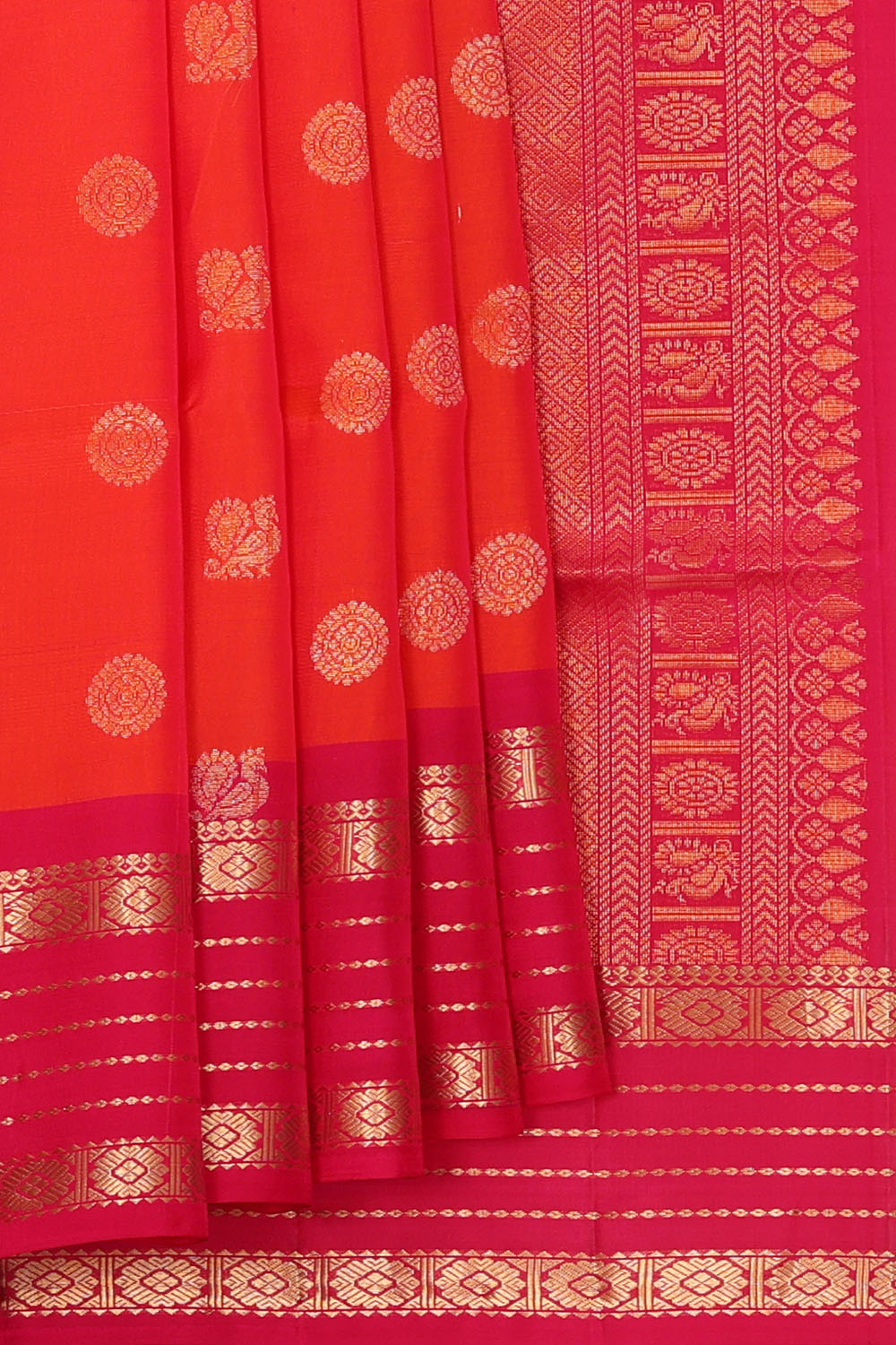 Image of South Silk Dual-Tone Pinkish-Orange Saree