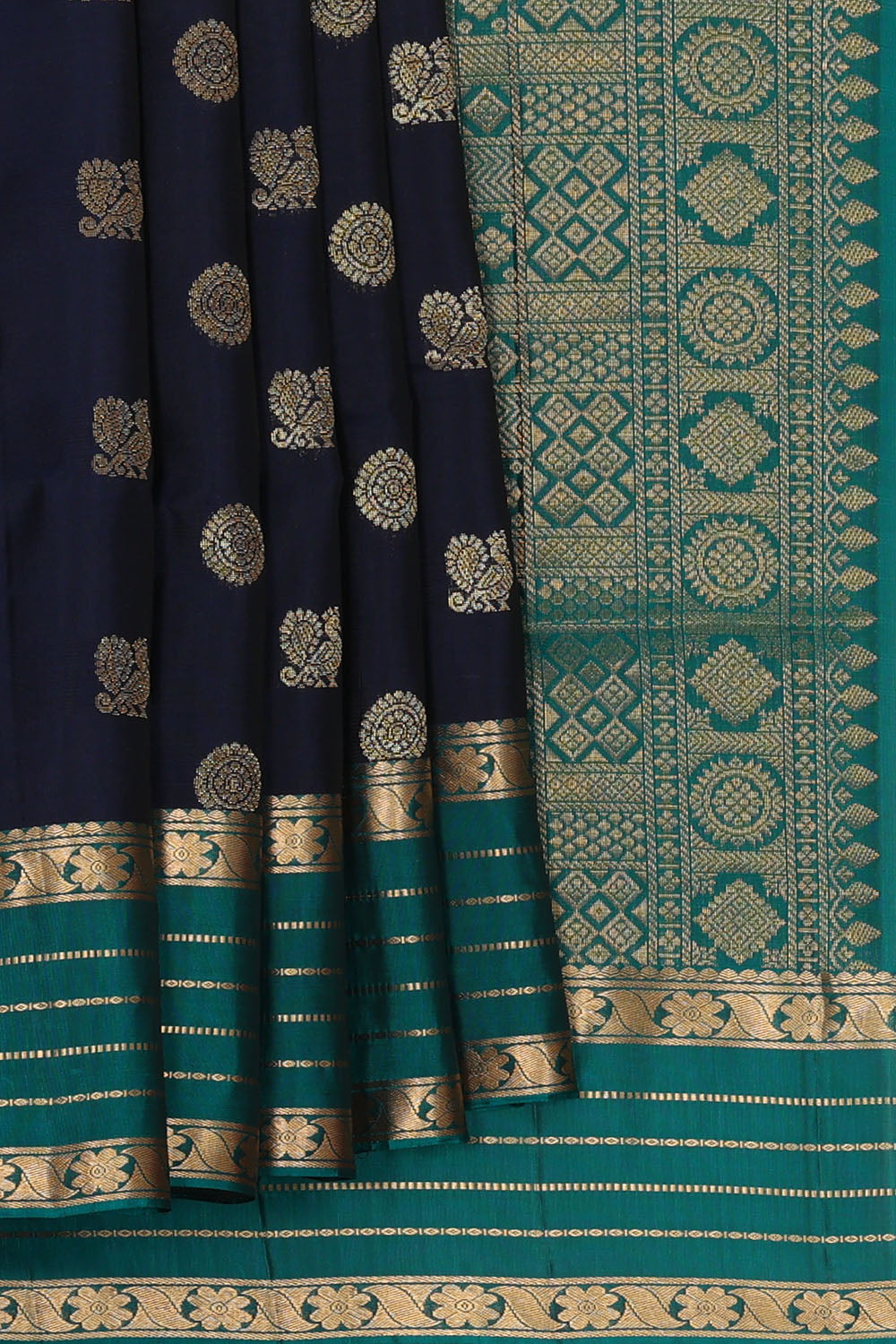 Image of Navy-Blue South Silk Saree