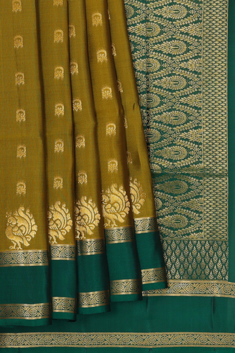 Image of Mustard Green South Silk Saree