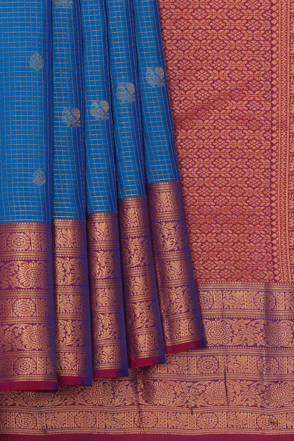 Image of Blue South Silk Kattam Saree