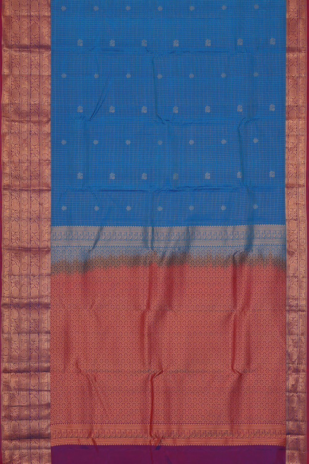 Image of Blue South Silk Kattam Saree