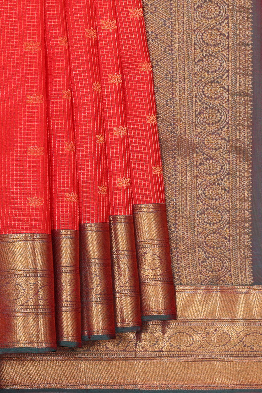 Image of Coral Orange South Silk Kattam Saree
