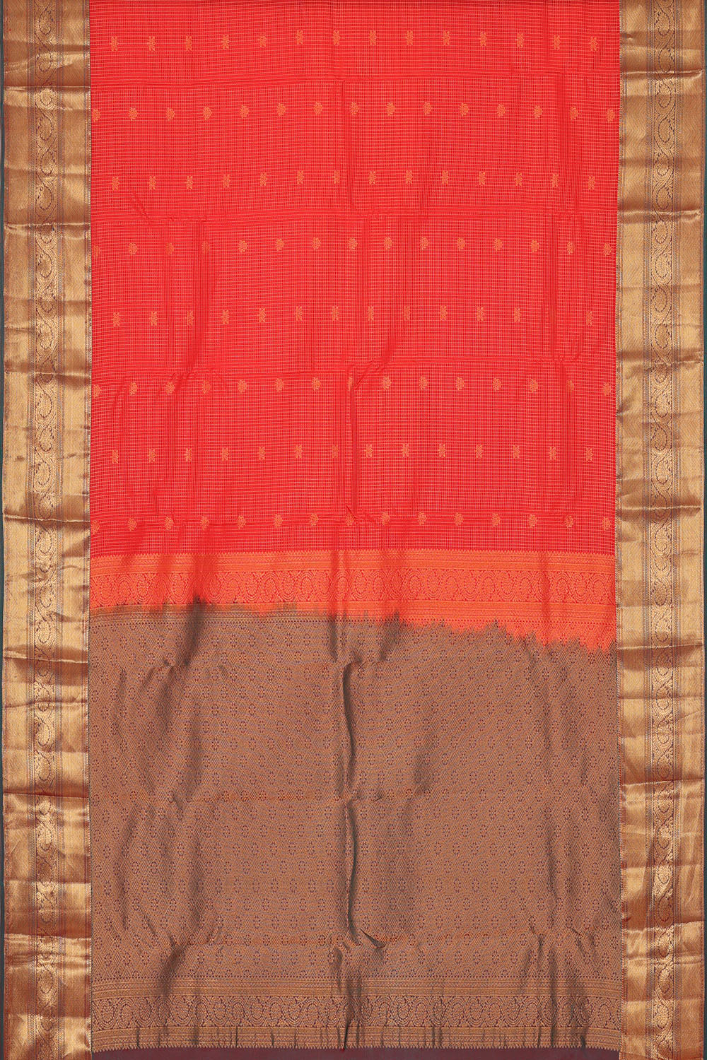 Image of Coral Orange South Silk Kattam Saree