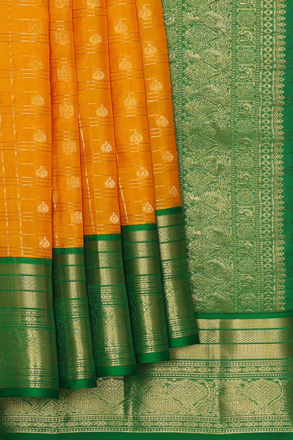 Image of Orange South Silk Kattam Saree