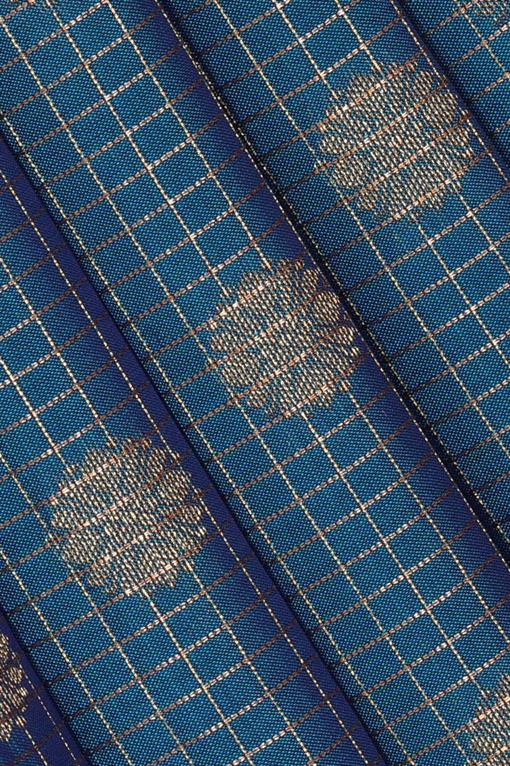 Image of Teal-Blue South Silk Kattam Saree