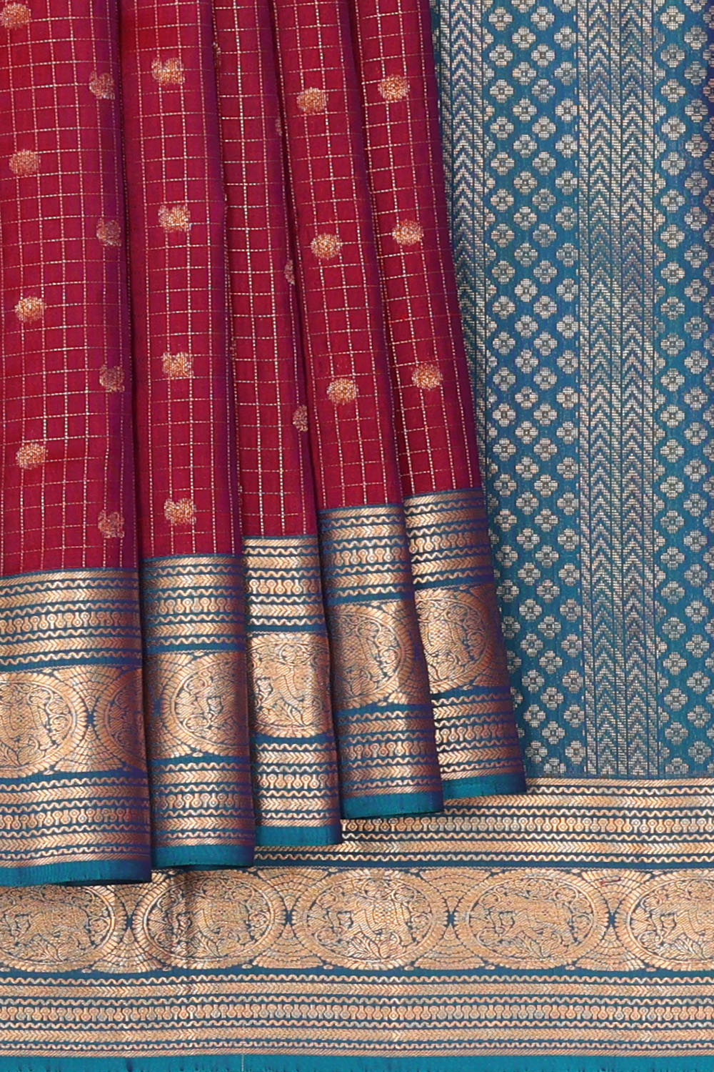Image of Dark Maroon South Silk Kattam Saree