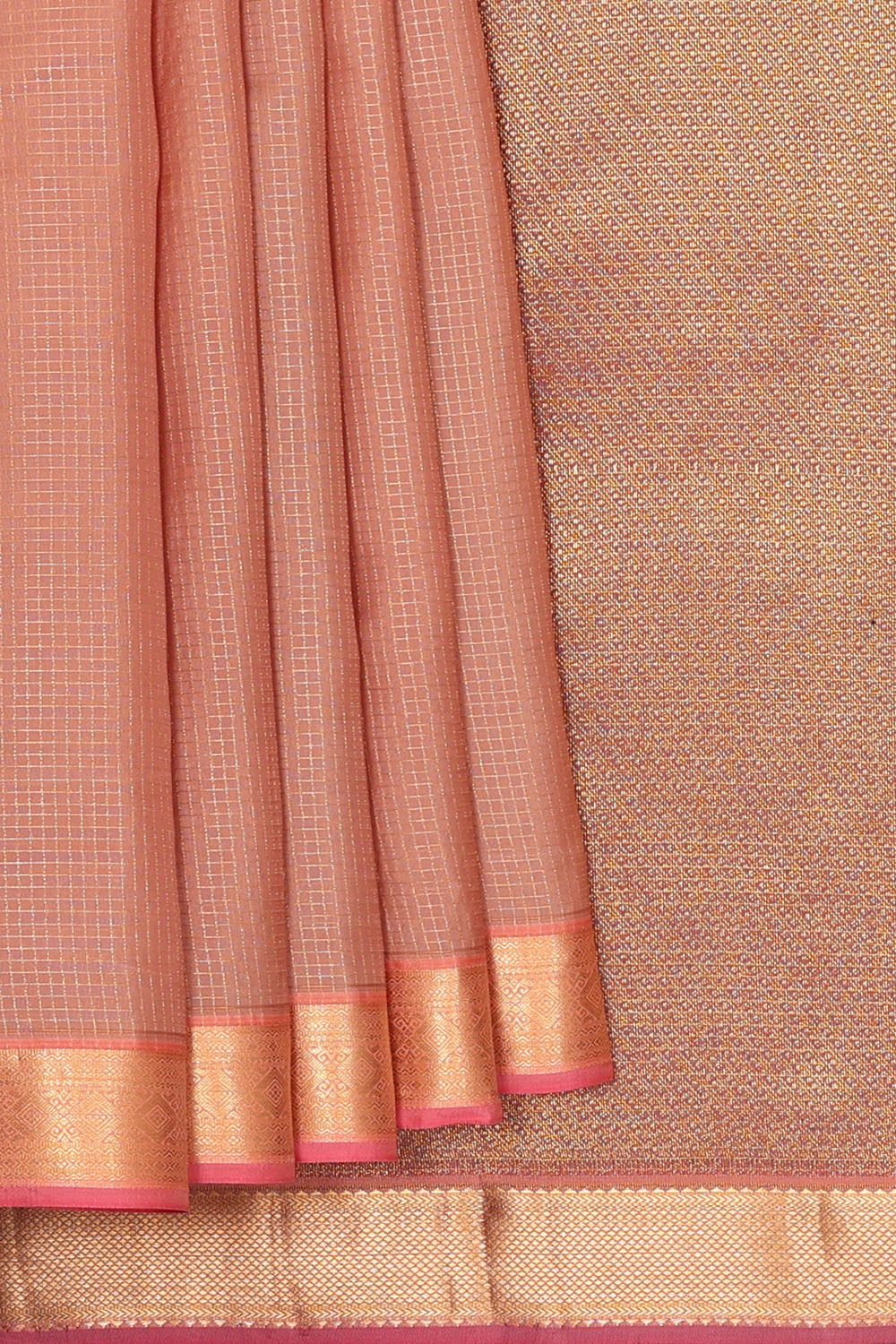 Image of Pastel-Peach South Silk Kattam Saree