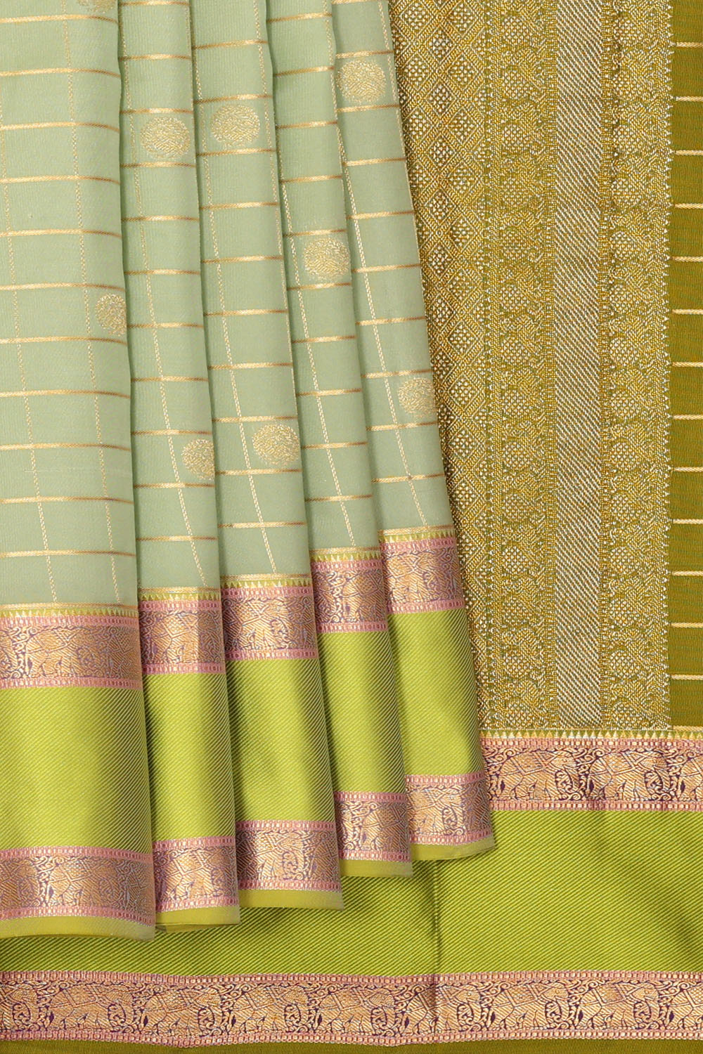 Image of Aqua-Green South Silk Kattam Saree