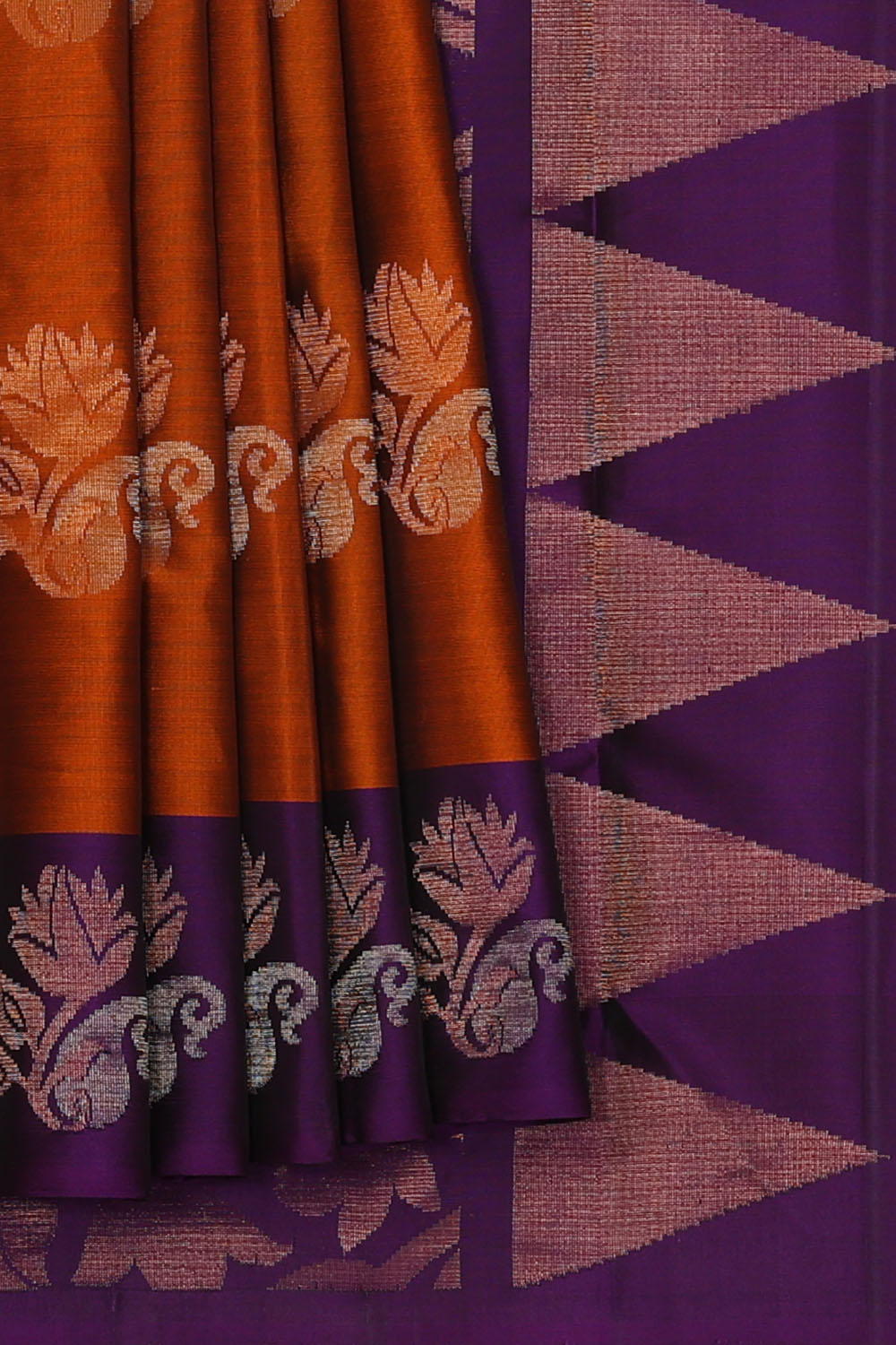 Image of Rust-Orange South Silk Saree