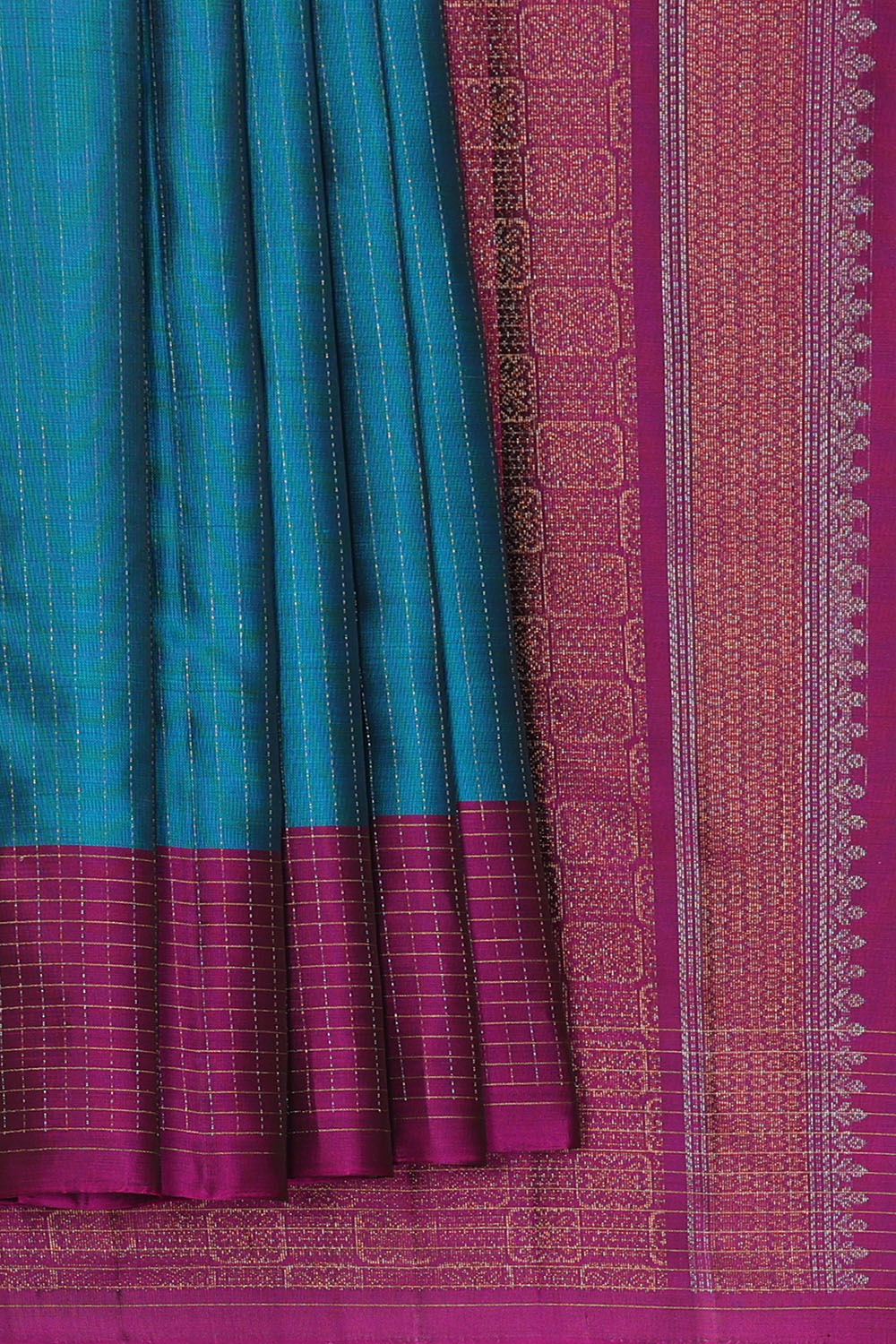 Image of Teal-Blue South Silk Saree