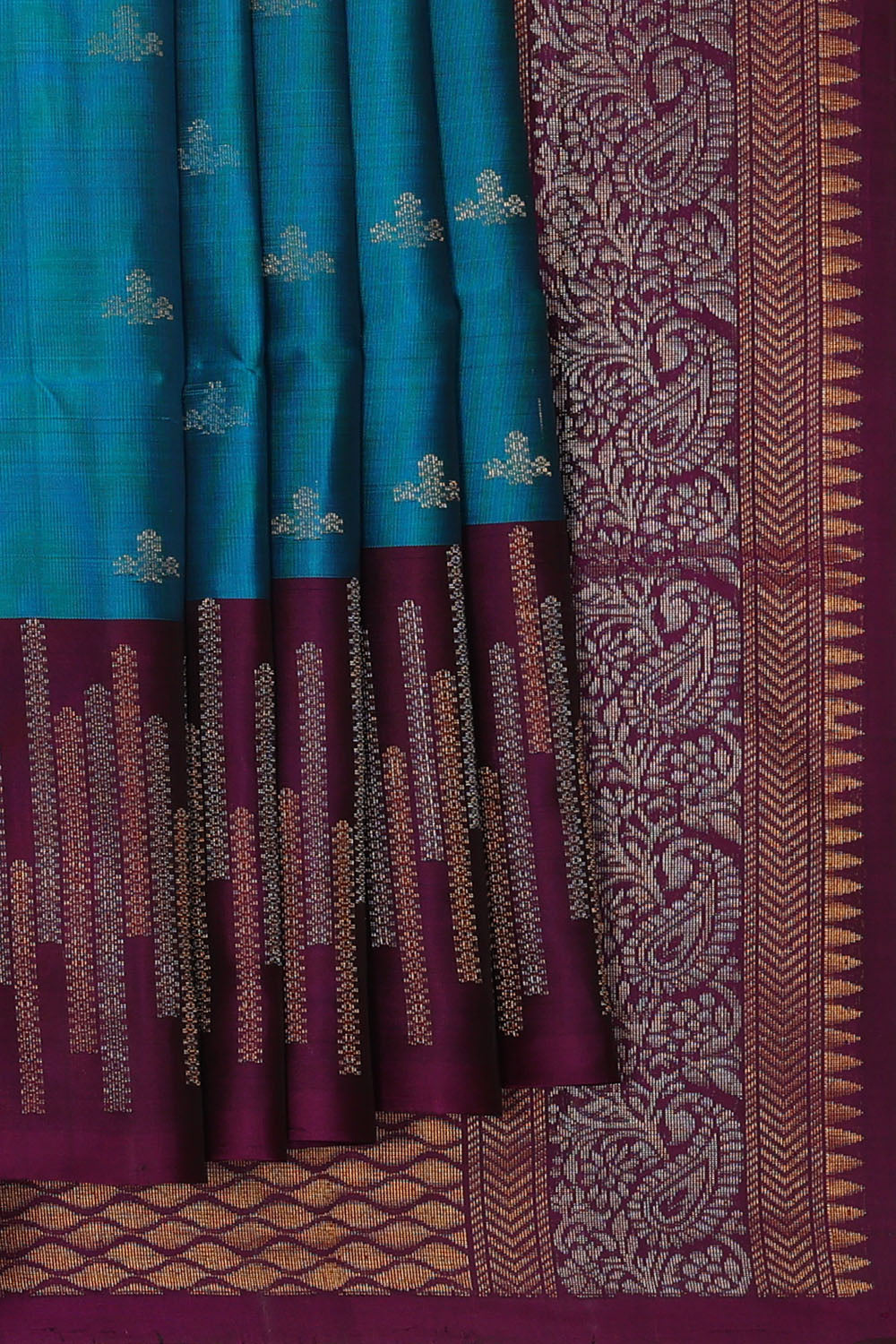 Image of Teal-Blue South Silk Saree