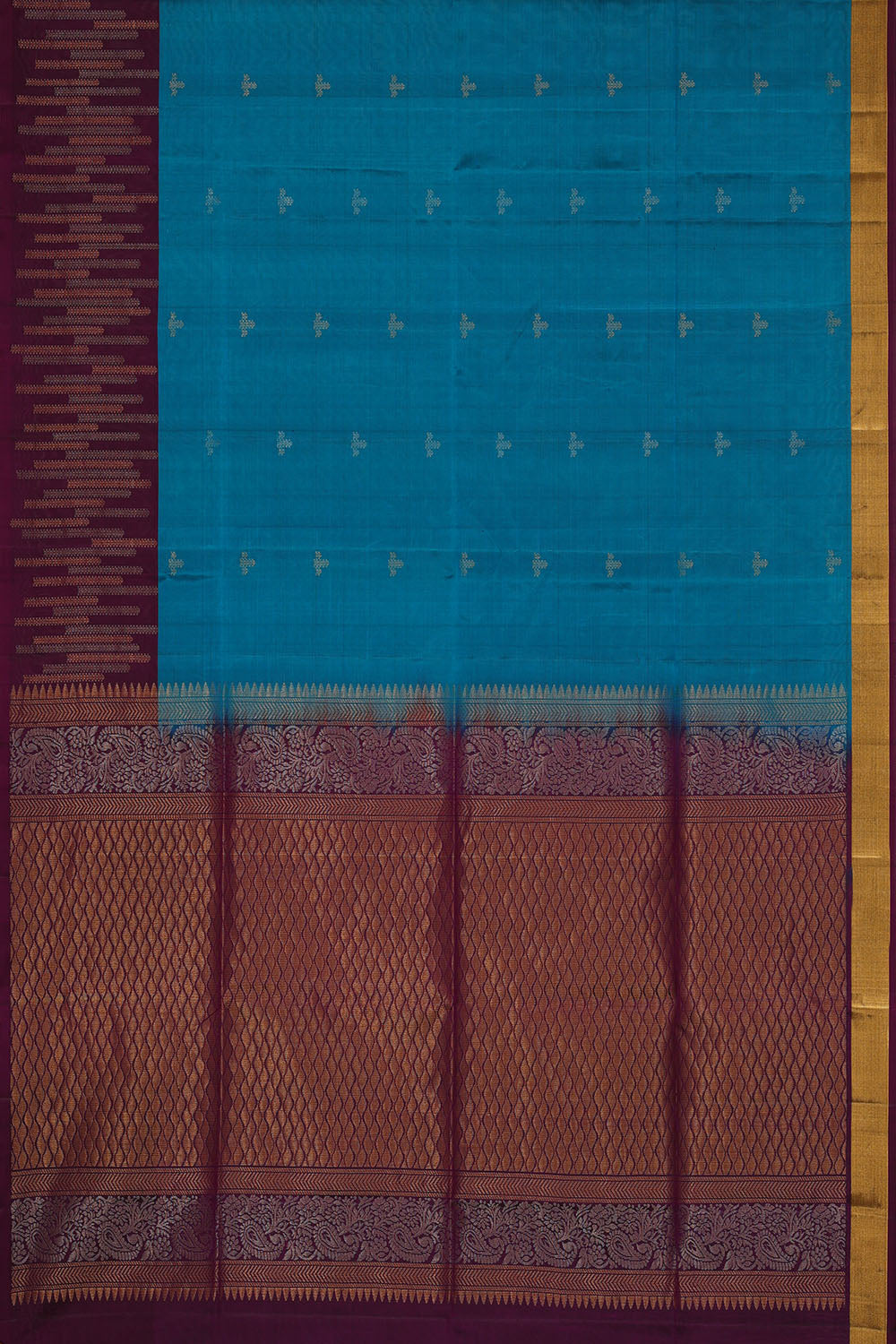 Image of Teal-Blue South Silk Saree